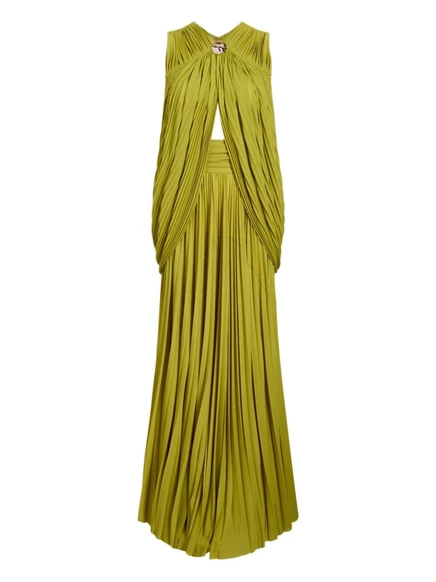 Вечернее платье макси с плиссировкой и драпировкой от Proenza Schouler green