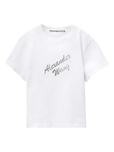Женская укороченная футболка Alexander Wang с кристаллами, белая