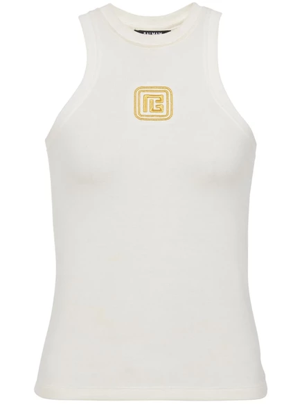 Женский топ Balmain с вышивкой PB, белый