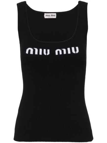 Трикотажная майка в рубчик с логотипом Miu Miu black