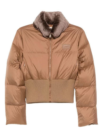 Женская стеганая куртка Fendi с меховым воротником, коричневая