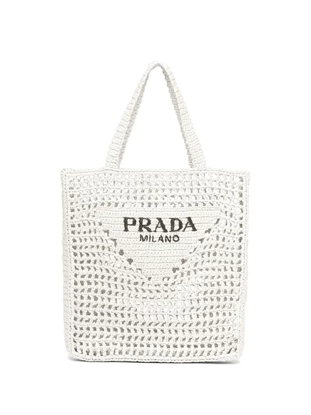 Сумка-тоут из рафии с логотипом Prada white