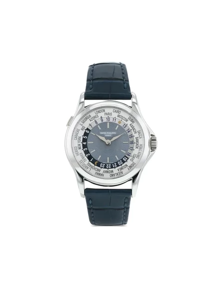 Мужские часы Patek Philippe World Time 39 мм, платина/синий