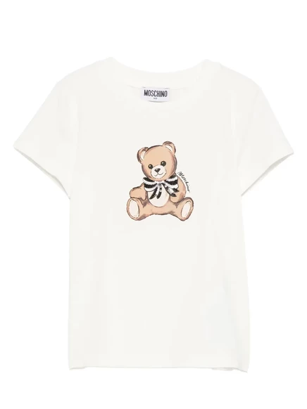 Детская футболка MOSCHINO Kids с мишкой и бантом, белая