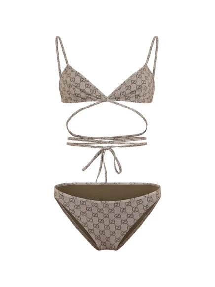 Женское бикини Gucci с принтом GG, бежево-коричневое