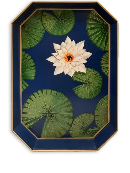 Поднос Les Ottomans Flowers, металл 43×30 см, синий