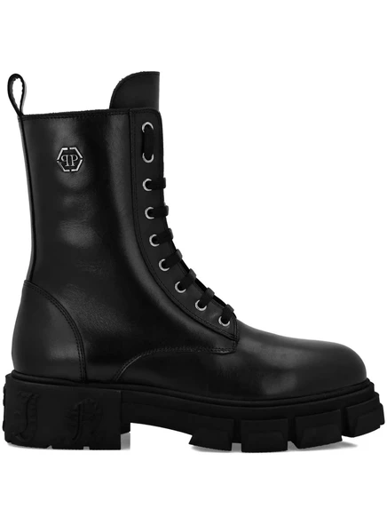 Кожаные ботинки Philipp Plein с логотипом в виде шестиугольника black