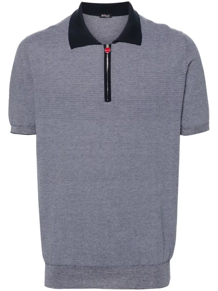 Мужская поло Kiton хлопковое в полоску, синяя