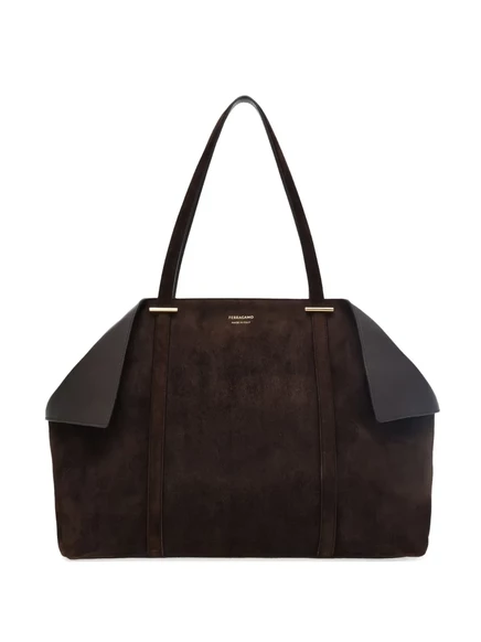 Большая сумка-тоут Ferragamo с откидными боками brown