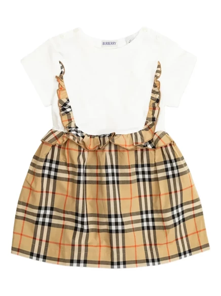 Детское платье Burberry Kids в бежево-белую клетку