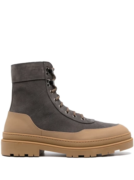 Кожаные ботинки Brunello Cucinelli на шнуровке grey