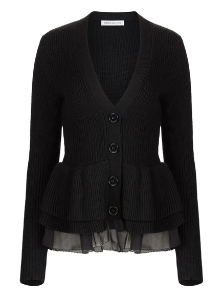 Женский кардиган Nina Ricci шерстяной с баской, черный