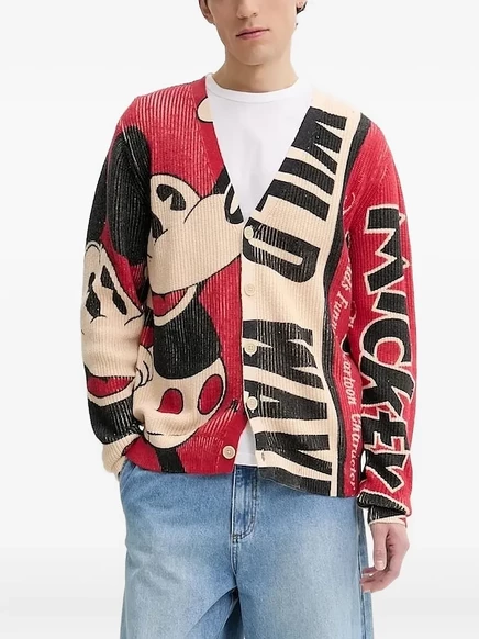 Мужской кардиган Desigual Mickey Mouse, в рубчик, красный