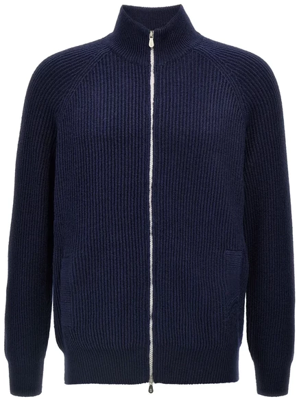 Мужской кардиган Brunello Cucinelli в рубчик, синий