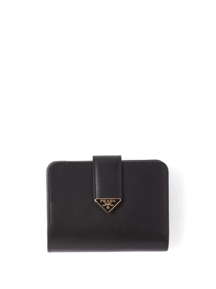 Кожаный бумажник двойного сложения с треугольным логотипом Prada black