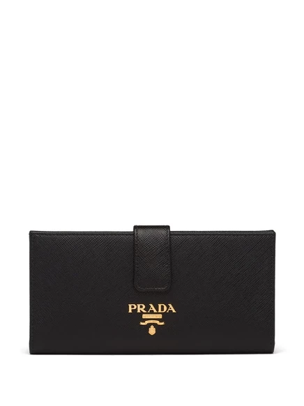 Женский кошелек Prada Large logo plaque кожаный, черный