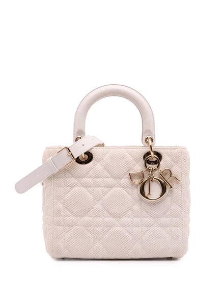 Сумка Lady Dior из коллекции Christian Dior 2021 года выпуска, бывшая в употреблении, в мелкую сеточку pink
