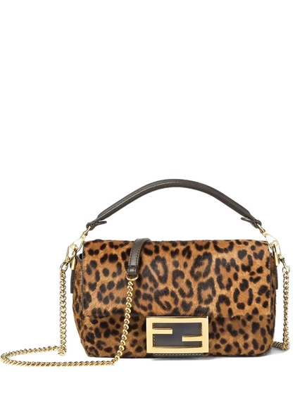 Сумка-тоут FENDI mini Baguette® с леопардовым принтом на цепочке brown
