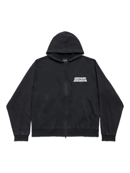 Мужское худи Balenciaga с капюшоном и двусторонней молнией, черное