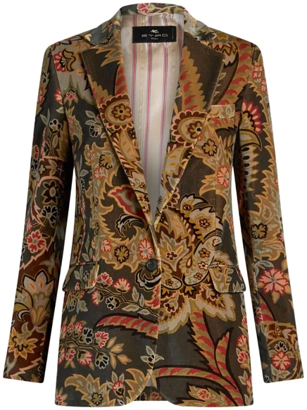 Бархатный блейзер ETRO с принтом пейсли brown
