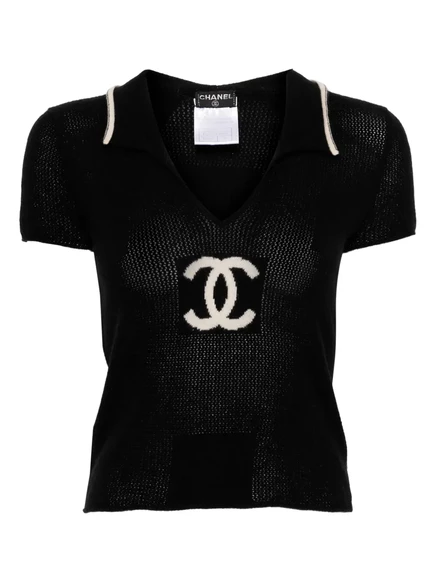 Бывший в употреблении в 2001 году топ с короткими рукавами от CHANEL black