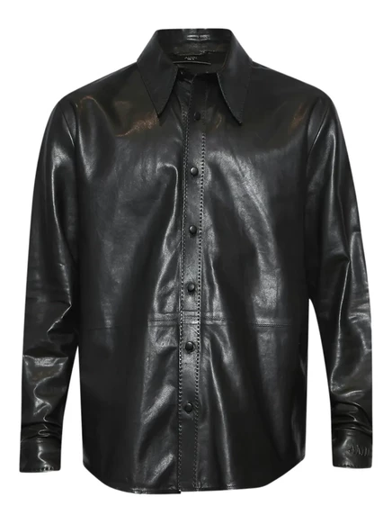 Кожаная куртка AMIRI с застежкой на пуговицы black