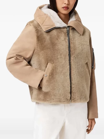 Женская куртка AllSaints Dexter из овчины, коричневая