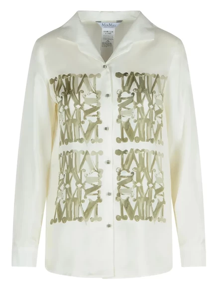 Женская шелковая рубашка Max Mara с монограммой, белая