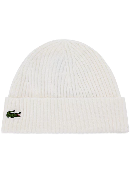 Шапка Lacoste Logo из шерсти в рубчик, белая