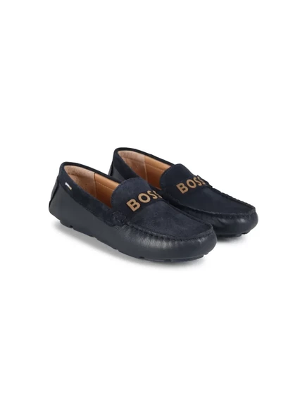 Детские лоферы Boss Kidswear кожаные, темно-синие