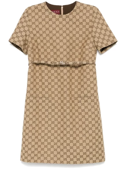 Женское мини-платье Gucci GG Supreme, бежево-коричневое