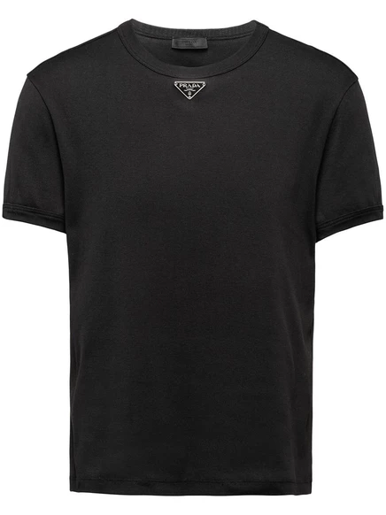 Хлопковая футболка с треугольным логотипом Prada black