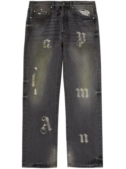Мужские свободные джинсы Palm Angels с нашивками, черные