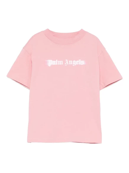Хлопковая футболка с размытым логотипом Palm Angels Kids pink
