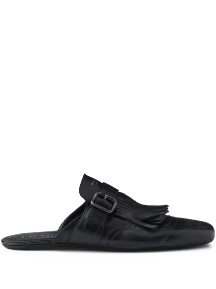 Мужские мюли Prada Shuffle из кожи с бахромой, черные