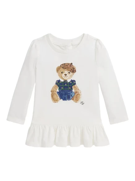 Детская футболка Polo Ralph Lauren Kids с медвежьим принтом, белая