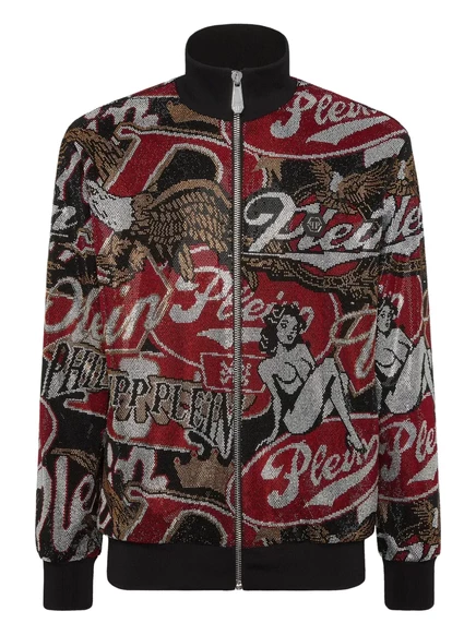 Мужская спортивная куртка Philipp Plein с принтом и стразами, черная