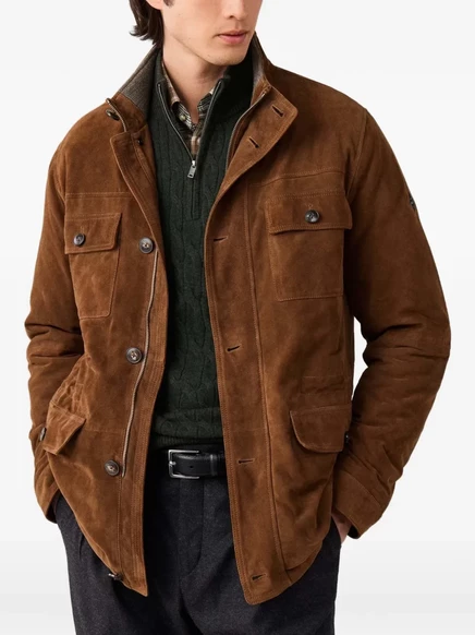 Мужская кожаная куртка Hackett London, коричневая