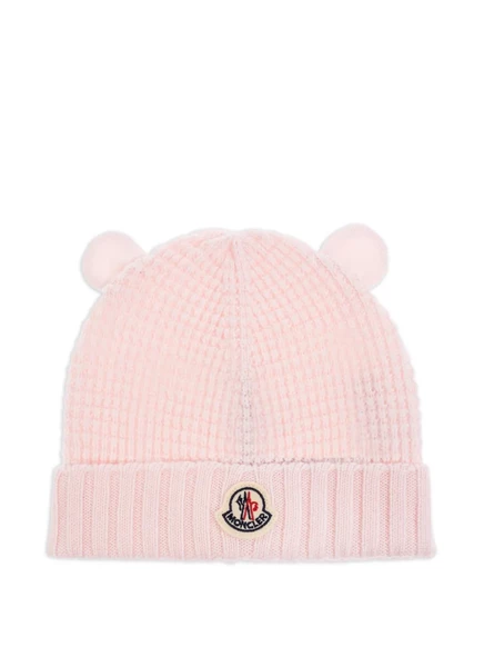Шерстяная шапка-ушанка Moncler Enfant с откидным верхом pink