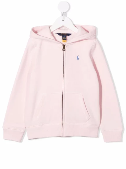 Детская худи Polo Ralph Lauren Kids с вышитым логотипом на молнии, розовая