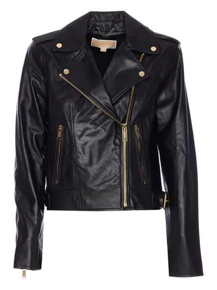 Кожаная куртка Michael Michael Kors с карманом на молнии black