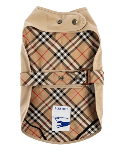 Пальто для собак Burberry в клетку, бежево-коричневое