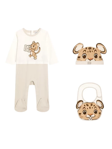 Для мальчиков набор Dolce & Gabbana Kids из 3 бодиков с леопардом, белые