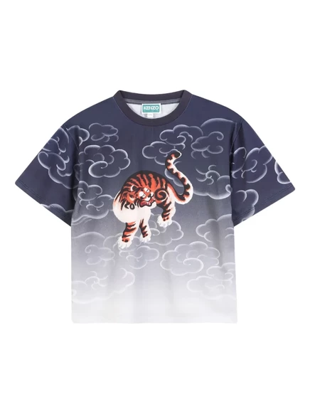 Футболка Kenzo Kids с тигровым принтом и облачным узором