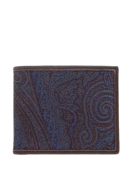 Мужской кожаный кошелек Etro с узором пейсли, синий