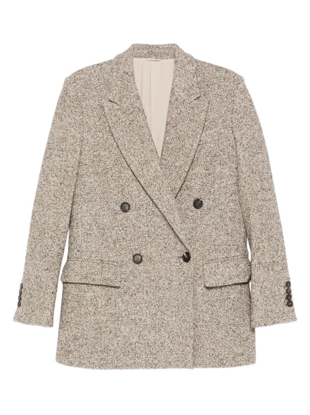 Двубортный твидовый пиджак Brunello Cucinelli brown