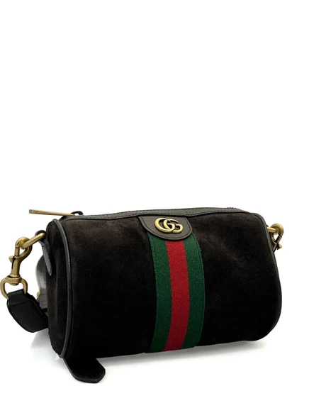 Фирменная сумка через плечо с отделкой в полоску Gucci mini Ophidia brown