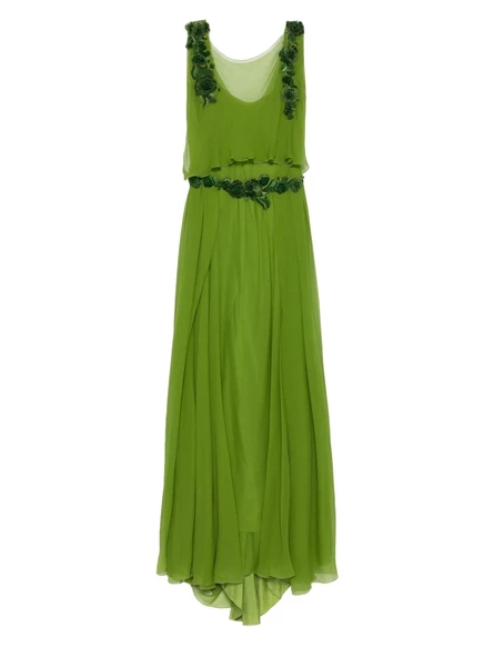 Вечернее шелковое макси-платье с завышенной талией от Alberta Ferretti green