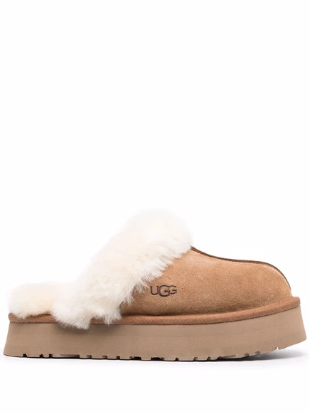 Женские тапочки ugg disquette замшевые, бежевые