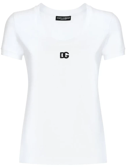 Футболка из хлопчатобумажной смеси с вышитым логотипом Dolce & Gabbana  white